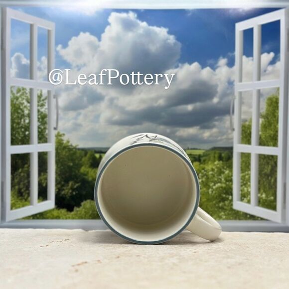 Gray/Blue Butterflies in Spring Beige Ceramic 18oz Mug - Picture 9 of 10